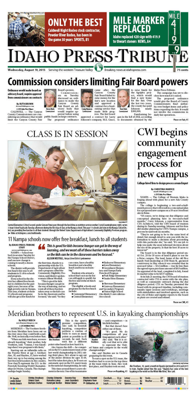 Idaho Press-Tribune front page featuring College of Western Idaho community engagement and local Boise Valley news